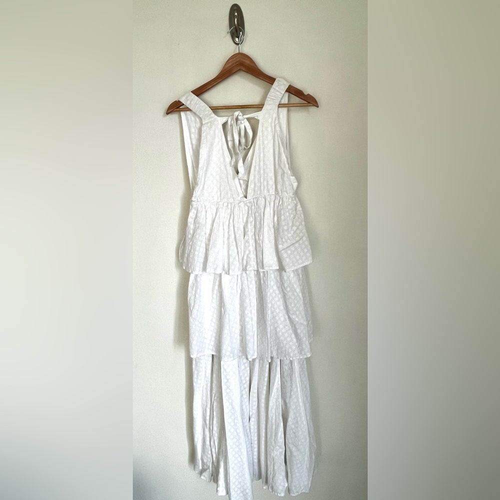 RHODE Resort Leela Tiered V-Neck White Cotton Ruffle Midi Dress – Sz. 4 Bridal - Picture 8 of 13